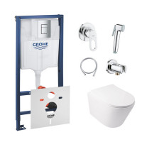 Комплект інсталяція Grohe Rapid SL 38772001 + унітаз з сидінням Qtap Swan QT16335178W + набір для гігієнічного душу зі змішувачем Grohe BauLoop 111042