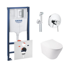 Комплект інсталяція Grohe Rapid SL 38772001 + унітаз з сидінням Qtap Swan QT16335178W + набір для гігієнічного душу зі змішувачем Grohe BauClassic 2904800S
