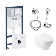 Комплект інсталяція Grohe Rapid SL 38827000 + унітаз з сидінням Qtap Swan QT16335178W + набір для гігієнічного душу зі змішувачем Grohe BauClassic 111048