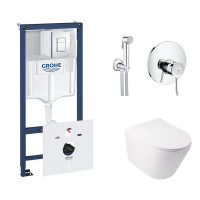 Комплект інсталяція Grohe Rapid SL 38827000 + унітаз з сидінням Qtap Swan QT16335178W + набір для гігієнічного душу зі змішувачем Grohe BauClassic 2904800S
