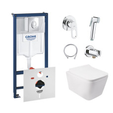 Комплект інсталяція Grohe Rapid SL 38721001 + унітаз з сидінням Qtap Crow QT05335170W + набір для гігієнічного душу зі змішувачем Grohe BauLoop 111042