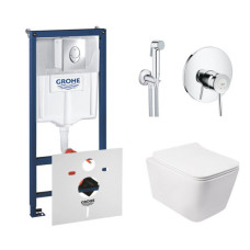 Комплект інсталяція Grohe Rapid SL 38721001 + унітаз з сидінням Qtap Crow QT05335170W + набір для гігієнічного душу зі змішувачем Grohe BauClassic 2904800S