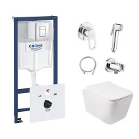 Комплект інсталяція Grohe Rapid SL 38827000 + унітаз з сидінням Qtap Crow QT05335170W + набір для гігієнічного душу зі змішувачем Grohe BauLoop 111042