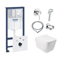 Комплект інсталяція Grohe Rapid SL 38827000 + унітаз з сидінням Qtap Crow QT05335170W + набір для гігієнічного душу зі змішувачем Grohe BauClassic 111048