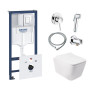 Комплект інсталяція Grohe Rapid SL 38827000 + унітаз з сидінням Qtap Crow QT05335170W + набір для гігієнічного душу зі змішувачем Grohe BauClassic 111048