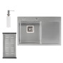 Набор 3 в 1 Qtap кухонная мойка DK6845L 3.0/1.2 мм Satin + сушилка + дозатор для моющего средства