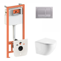 Набір Qtap інсталяція 3 в 1 Nest QT0133M425 з панеллю змиву квадратною QT0111M06029SAT + унітаз з сидінням Robin QT1333046ENRW