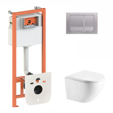 Набір Qtap інсталяція 3 в 1 Nest QT0133M425 з панеллю змиву квадратною QT0111M06029SAT + унітаз з сидінням Robin QT1333046ENRW