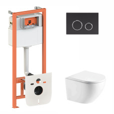 Набір Qtap інсталяція 3 в 1 Nest QT0133M425 з панеллю змиву круглою QT0111M11V1146MB + унітаз з сидінням Robin QT1333046ENRW