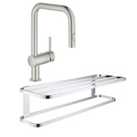 Набір Grohe змішувач для кухні з висувним виливом Minta 32322DC2 + полиця для рушників Selection 41066000