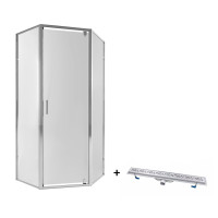 Набор Qtap душевая кабина Leo CRM10995-AC6 Clear с линейным трапом Dry FC304-800