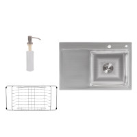 Набор 3 в 1 Lidz кухонная мойка H7851R 3.0/0.8 мм Brush + сушилка + дозатор для моющего средства