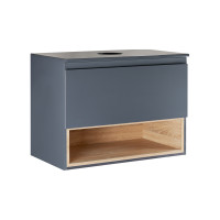 Тумба подвесная Qtap Robin 600х476х437 Graphite/Whitish oak со столешницей QT1379TPН6002GWO