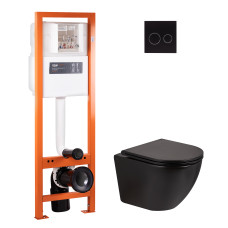 Набір Qtap інсталяція 4 в 1 з панеллю змиву Nest (QT0233M370 + QT0211P01V1178MB) + унітаз з сидінням Robin QT1333046ERMB