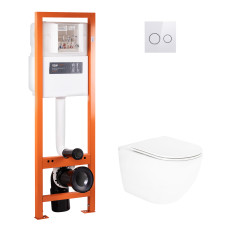 Набір Qtap інсталяція 4 в 1 з панеллю змиву Nest (QT0233M370 +QT0211P01V1176W ) + унітаз з сидінням Robin QT13332141ERW