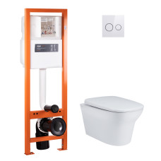 Набір Qtap інсталяція 4 в 1 з панеллю змиву Nest (QT0233M370 + QT0211P01V1176W) + унітаз з сидінням Gemini QT25332614EW