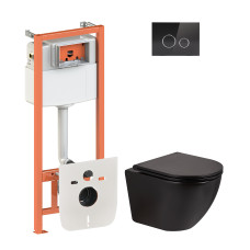 Набір Qtap інсталяція 4 в 1 з панеллю змиву Nest (QT0133M425 + QT0111V1107GB) + унітаз з сидінням Robin QT1333046ERMB