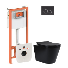 Набір Qtap інсталяція 4 в 1 з панеллю змиву Nest (QT0133M425 + QT0111M11V1146MB) + унітаз з сидінням Scorpio QT1433053ERMB