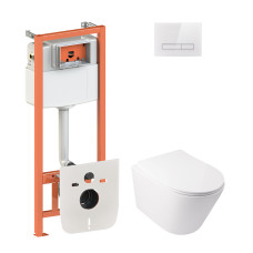 Набір Qtap інсталяція 4 в 1 з панеллю змиву Nest (QT0133M425 + QT0111V1105GW) + унітаз з сидінням Swan QT16335178W
