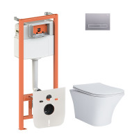 Набір Qtap інсталяція 4 в 1 з панеллю змиву Nest (QT0133M425 + QT0111M08382SAT) + унітаз з сидінням Presto QT24332615EW