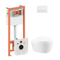 Набір Qtap інсталяція 4 в 1 з панеллю змиву Nest (QT0133M425 + QT0111M08V1384W) + унітаз з сидінням Leo QT11331002ERW